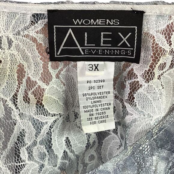 Alex Evenings Lace Jacket Tank Twin Set Women 3X Gray Floral Stretch Sequin - Picture 10 of 10